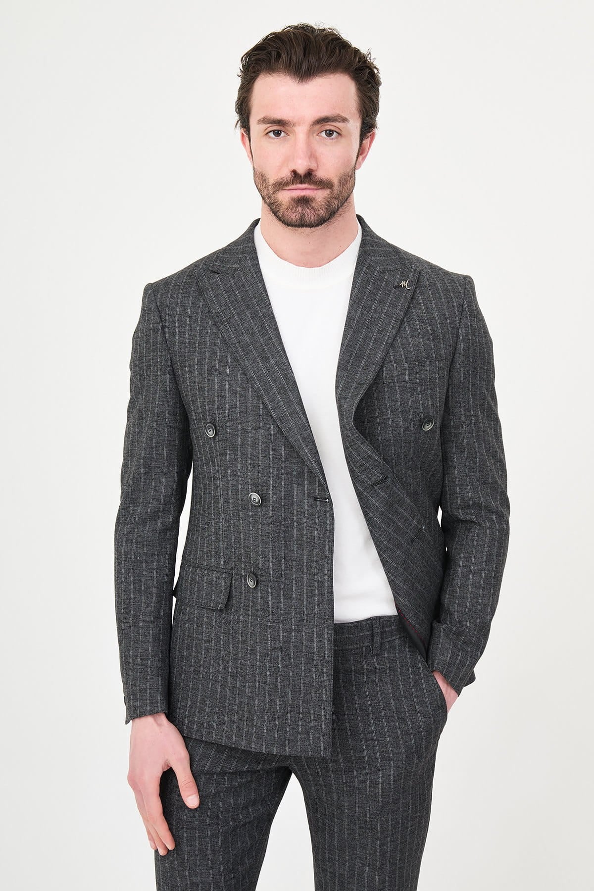 Men’s Grey Pinstripe Slim Fit Suit