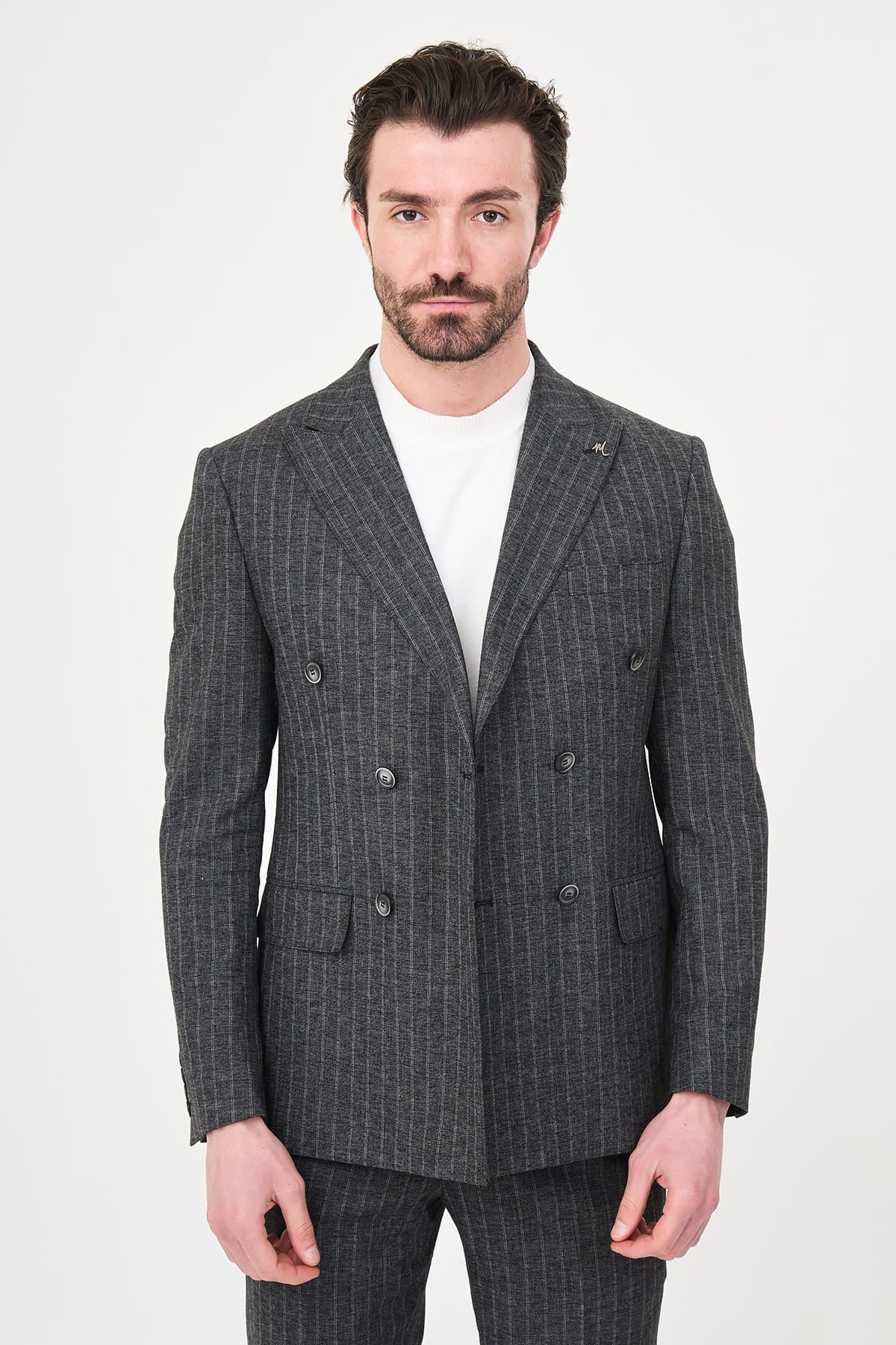 Men’s Grey Pinstripe Slim Fit Suit