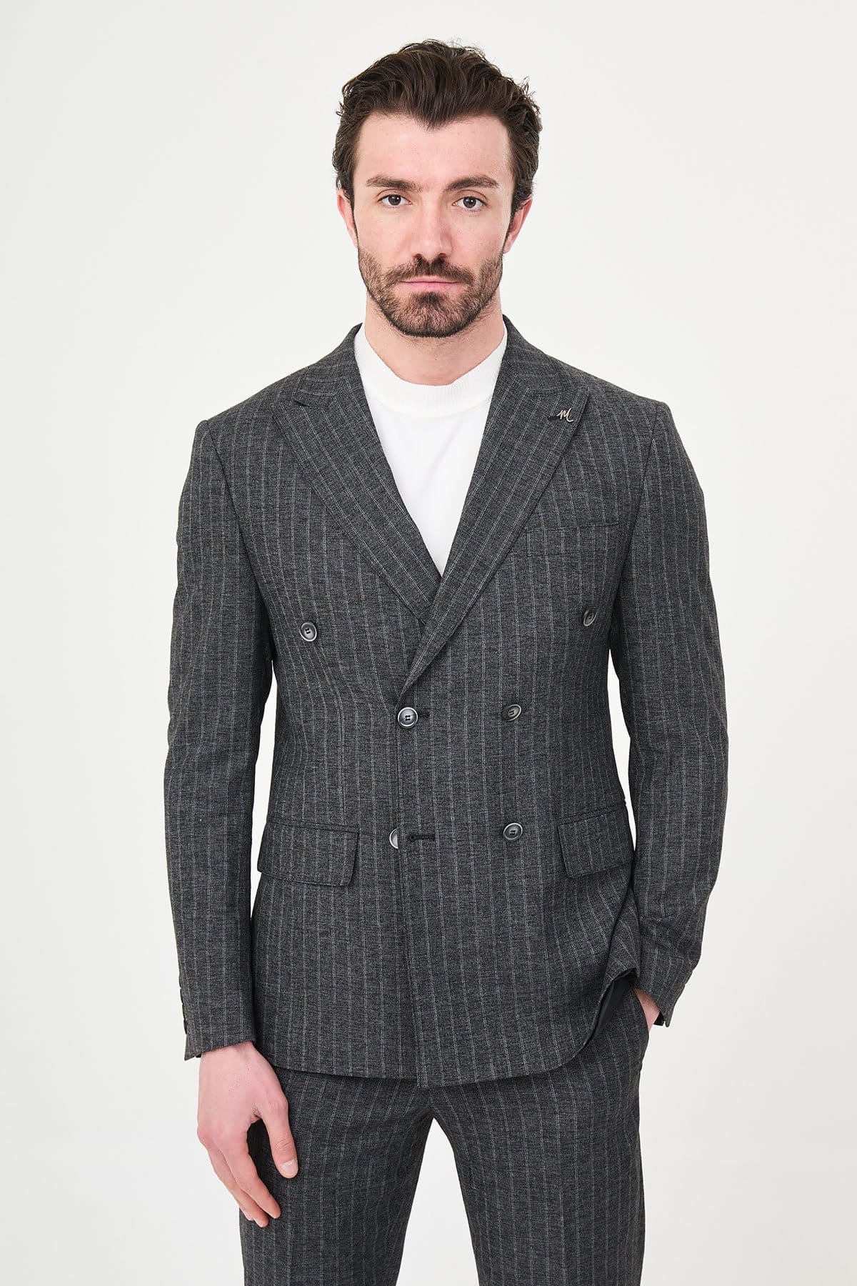 Men’s Grey Pinstripe Slim Fit Suit