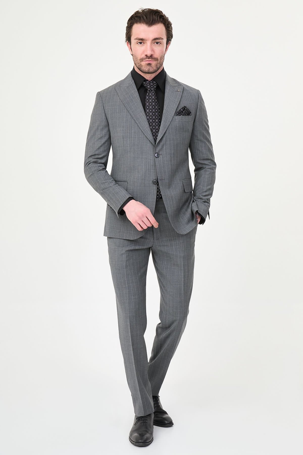 Men’s Grey Pinstripe Wool Suit