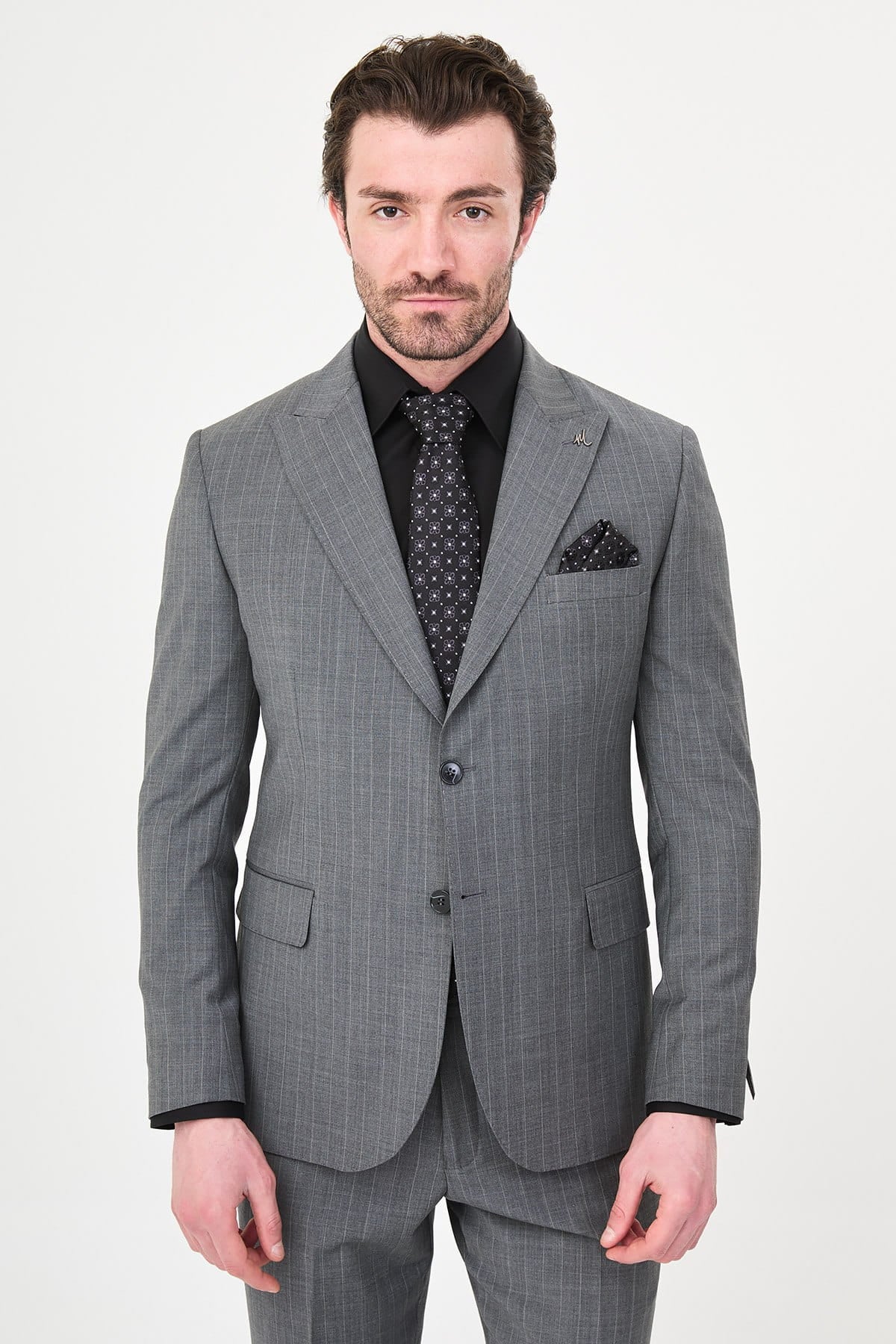 Men’s Grey Pinstripe Wool Suit