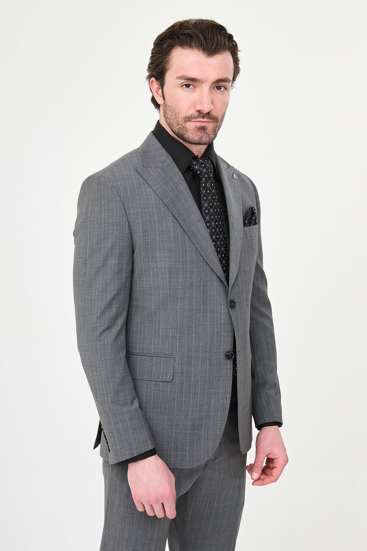 Men’s Grey Pinstripe Wool Suit