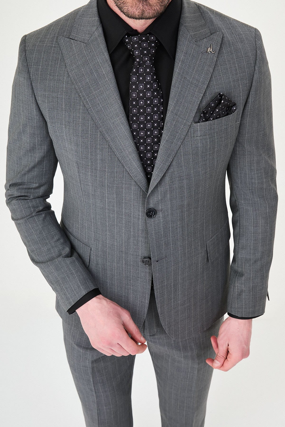 Men’s Grey Pinstripe Wool Suit