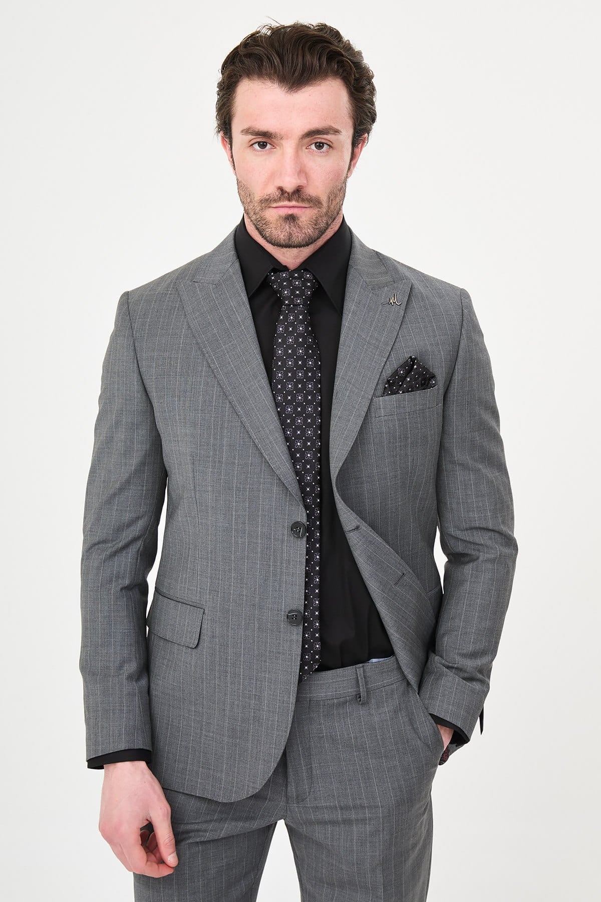 Men’s Grey Pinstripe Wool Suit