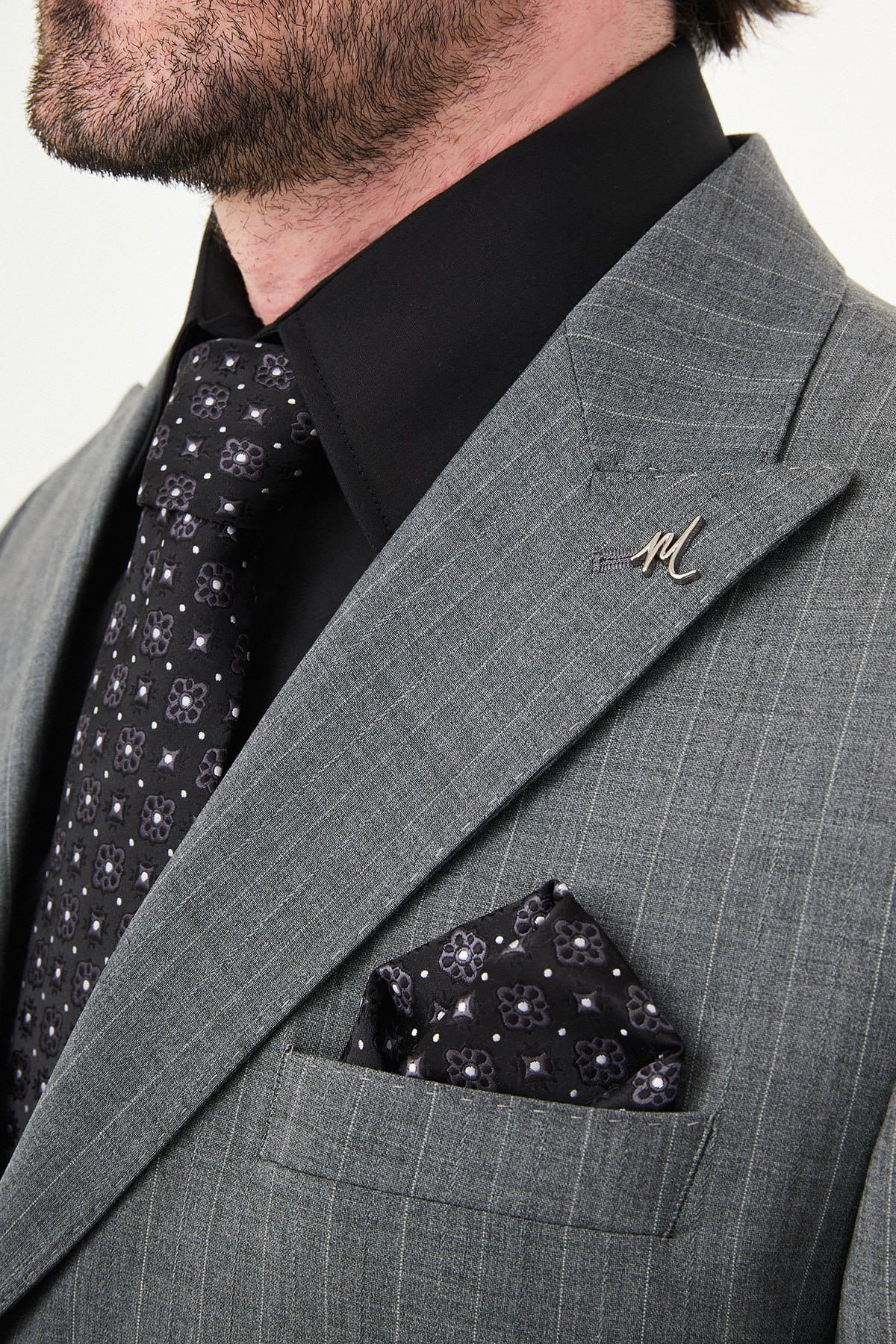 Men’s Grey Pinstripe Wool Suit