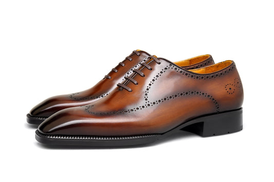 SuitHarbor Blake-Stitched Brown Wingtip Oxford