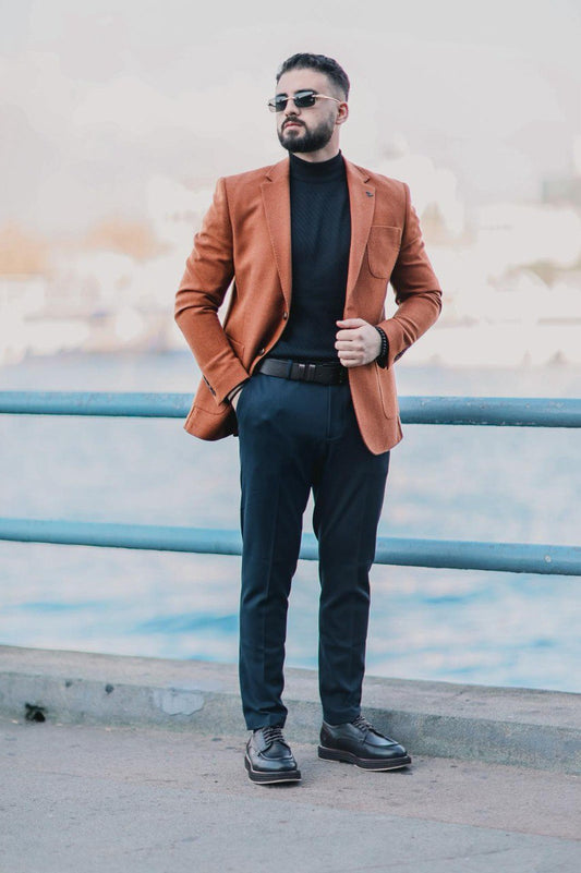 Men’s Hazelnut Slim Fit Wool Blazer Jacket