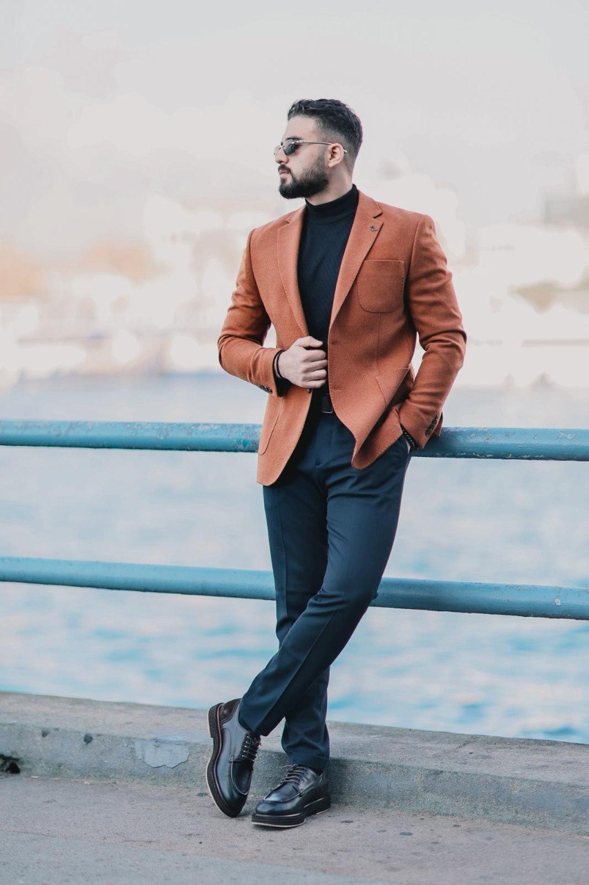 Men’s Hazelnut Slim Fit Wool Blazer Jacket