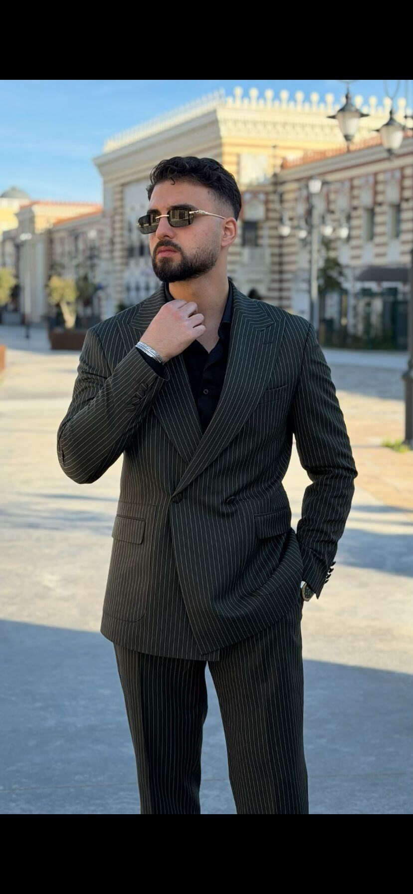 Men’s Khaki Pinstripe Slim Fit Suit