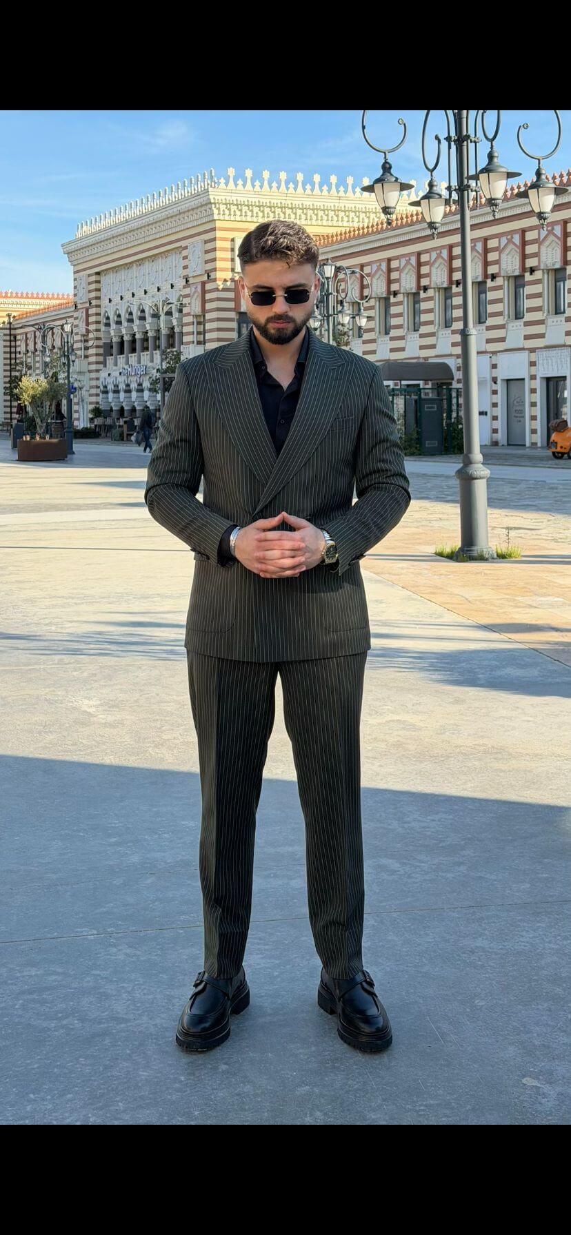 Men’s Khaki Pinstripe Slim Fit Suit