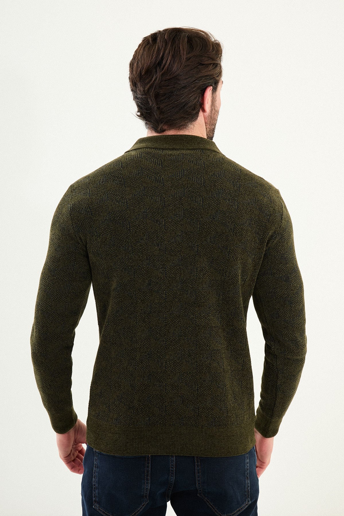Men’s Khaki Textured Half-Zip Knitwear Sweater