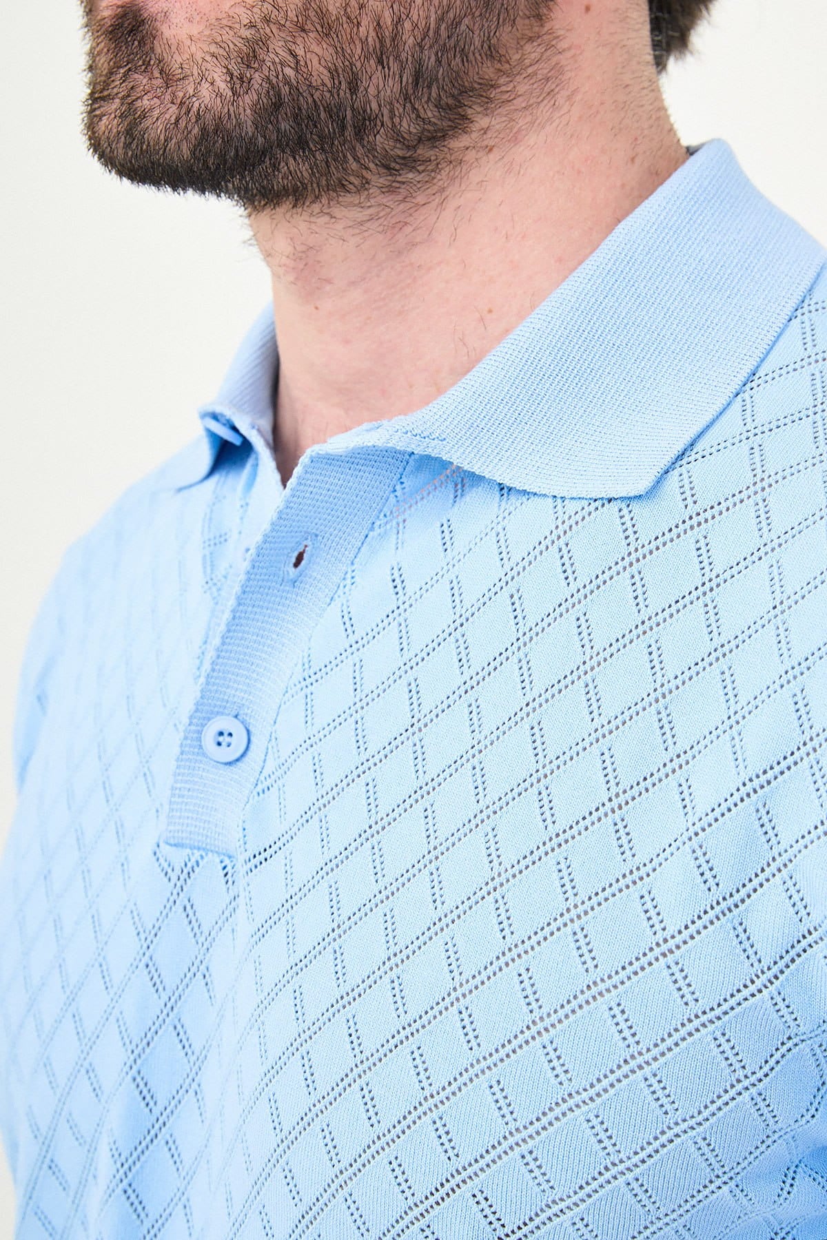 Men’s Light Blue Diamond Textured Polo T-Shirt