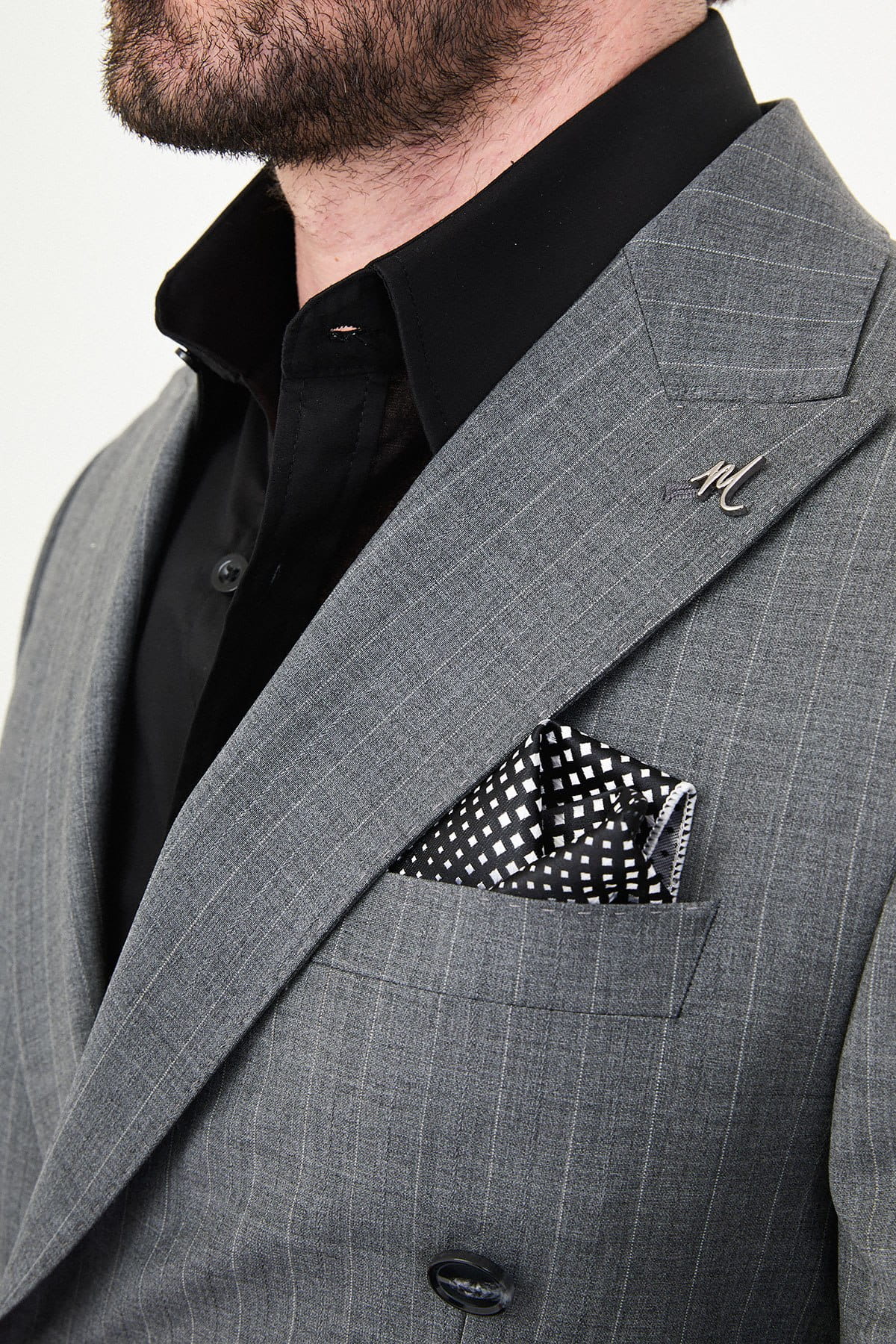 Men’s Light Grey Pinstripe Double-Breasted Wool Suit