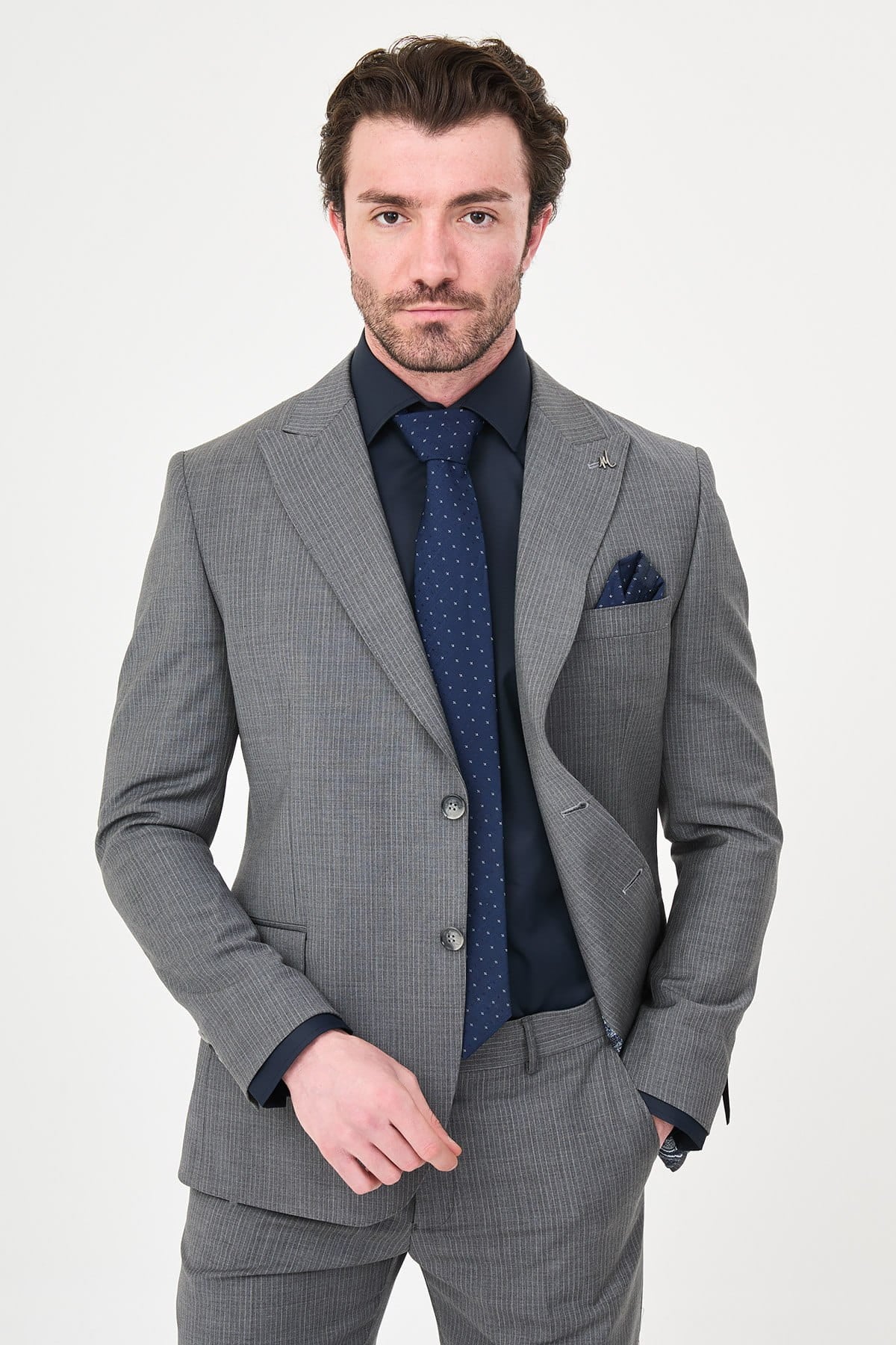Men’s Light Grey Slim Fit Wool Suit