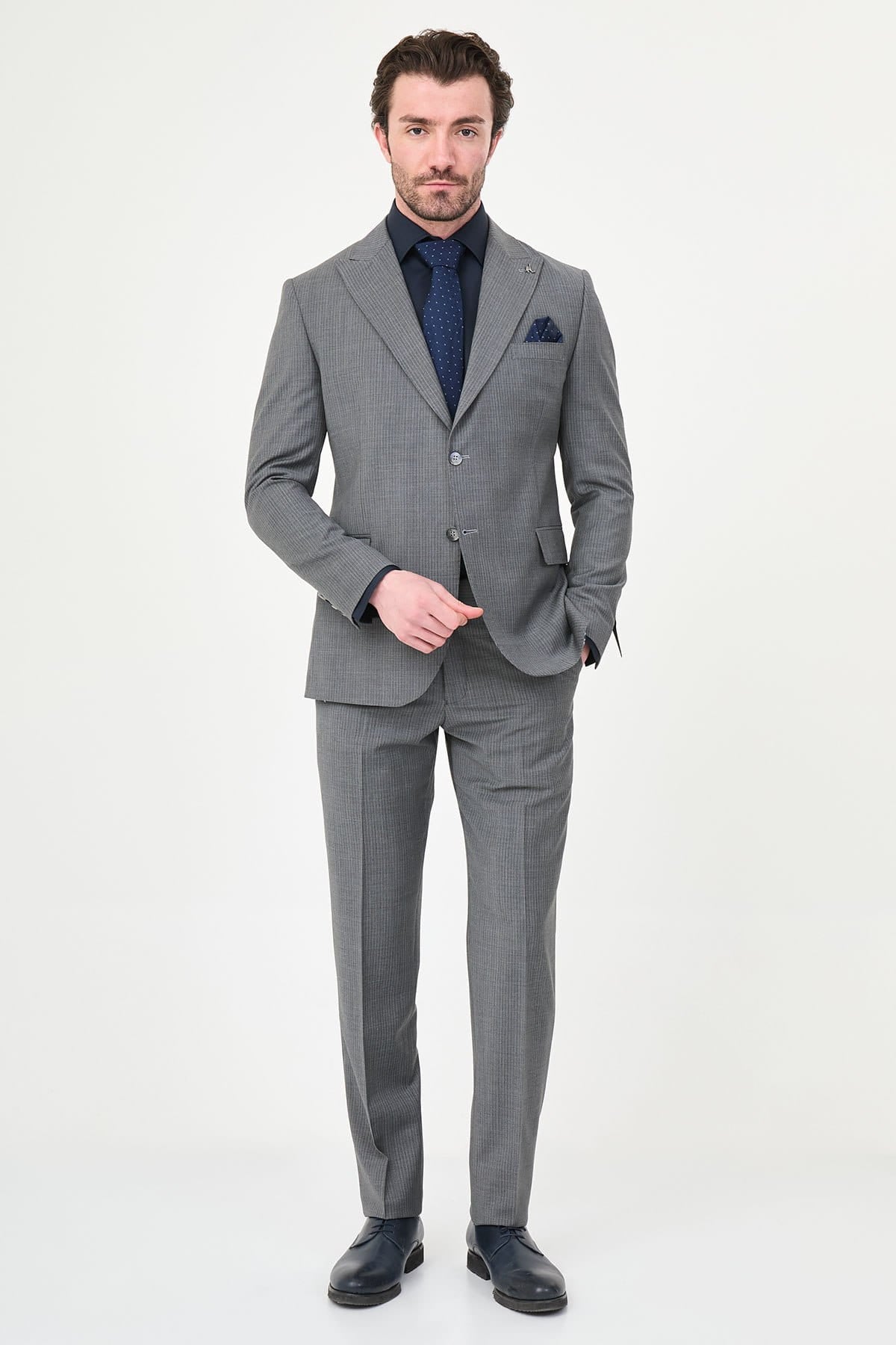 Men’s Light Grey Slim Fit Wool Suit