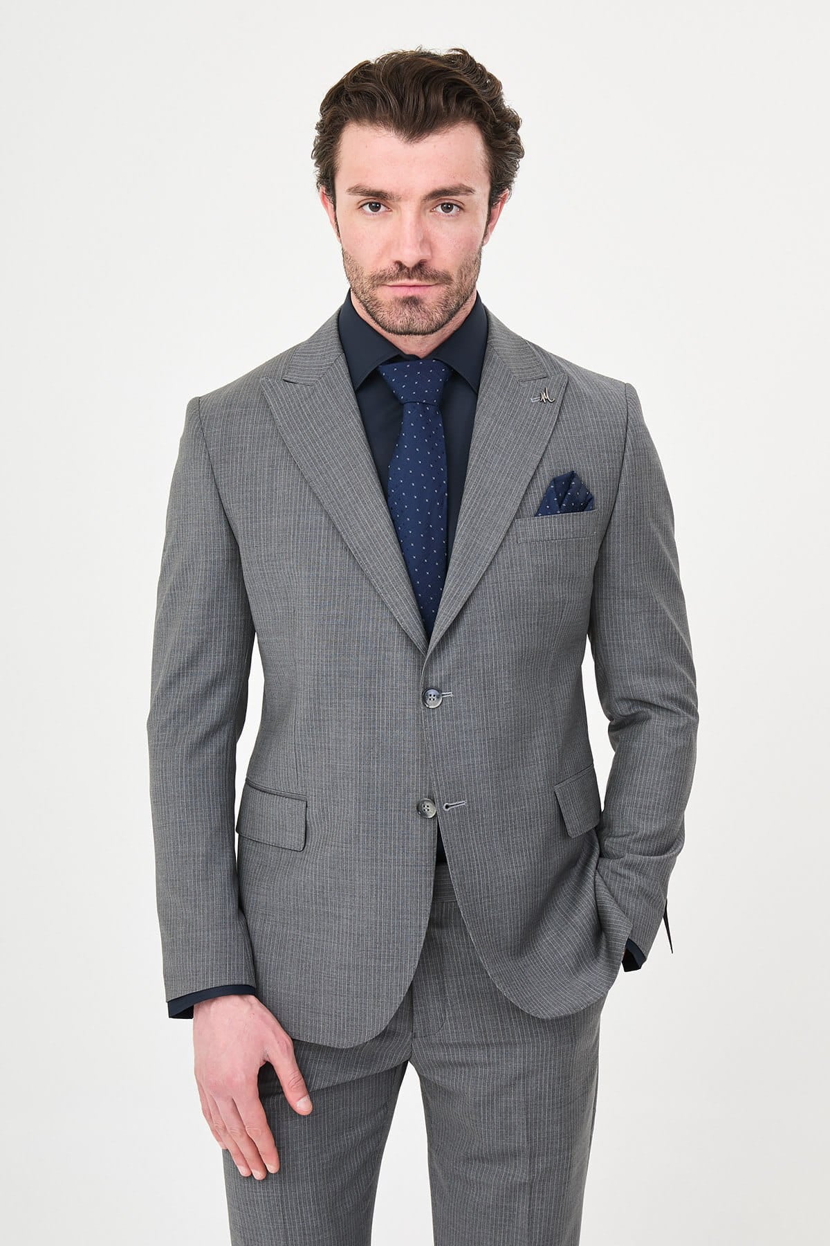 Men’s Light Grey Slim Fit Wool Suit