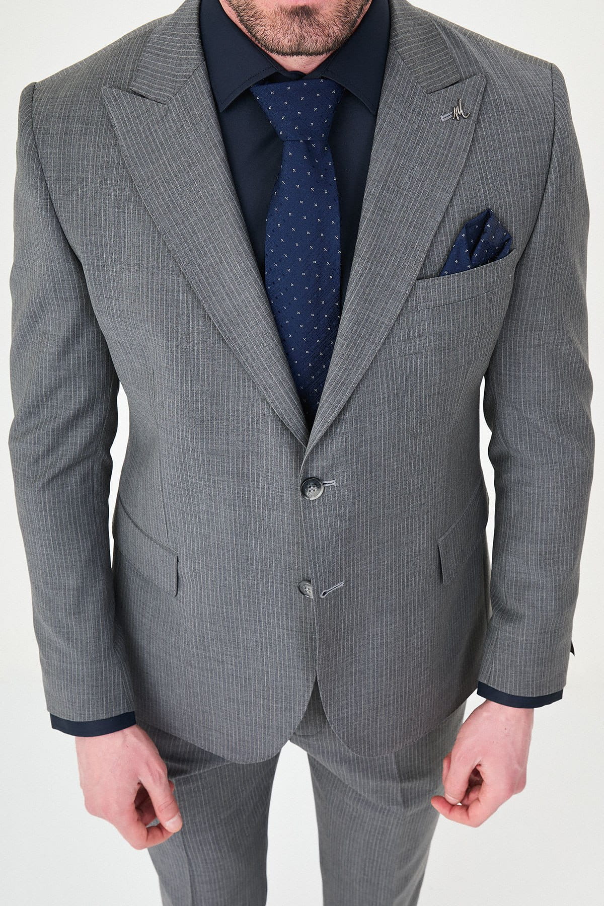 Men’s Light Grey Slim Fit Wool Suit