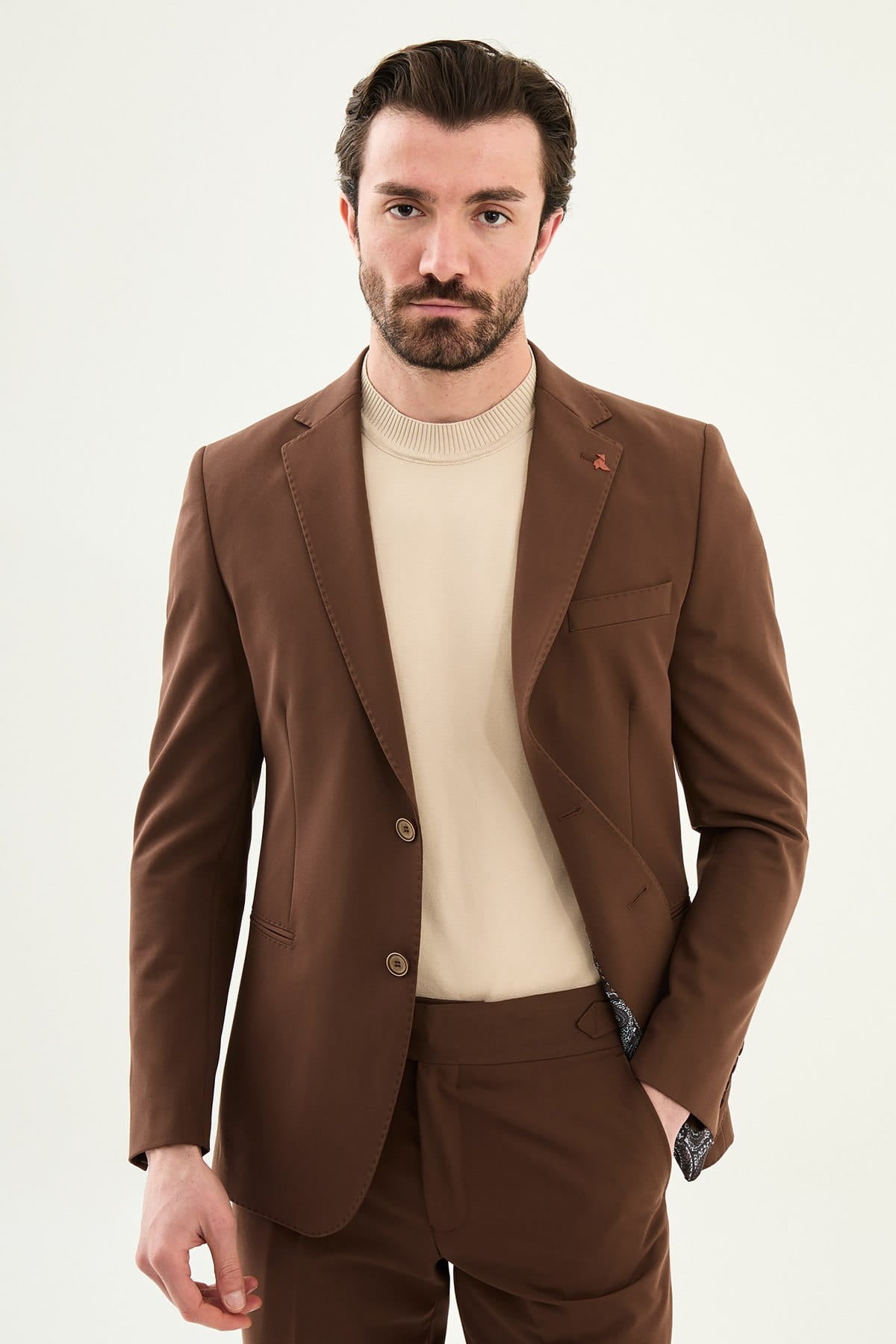 Men’s Mocha Brown Slim-Fit Casual Suit