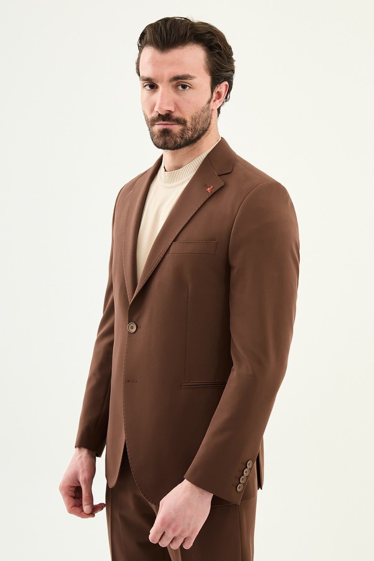 Men’s Mocha Brown Slim-Fit Casual Suit