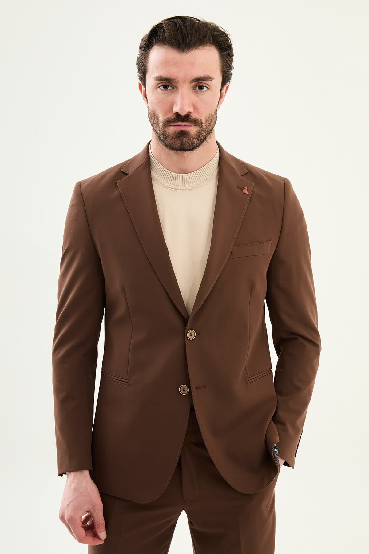 Men’s Mocha Brown Slim-Fit Casual Suit