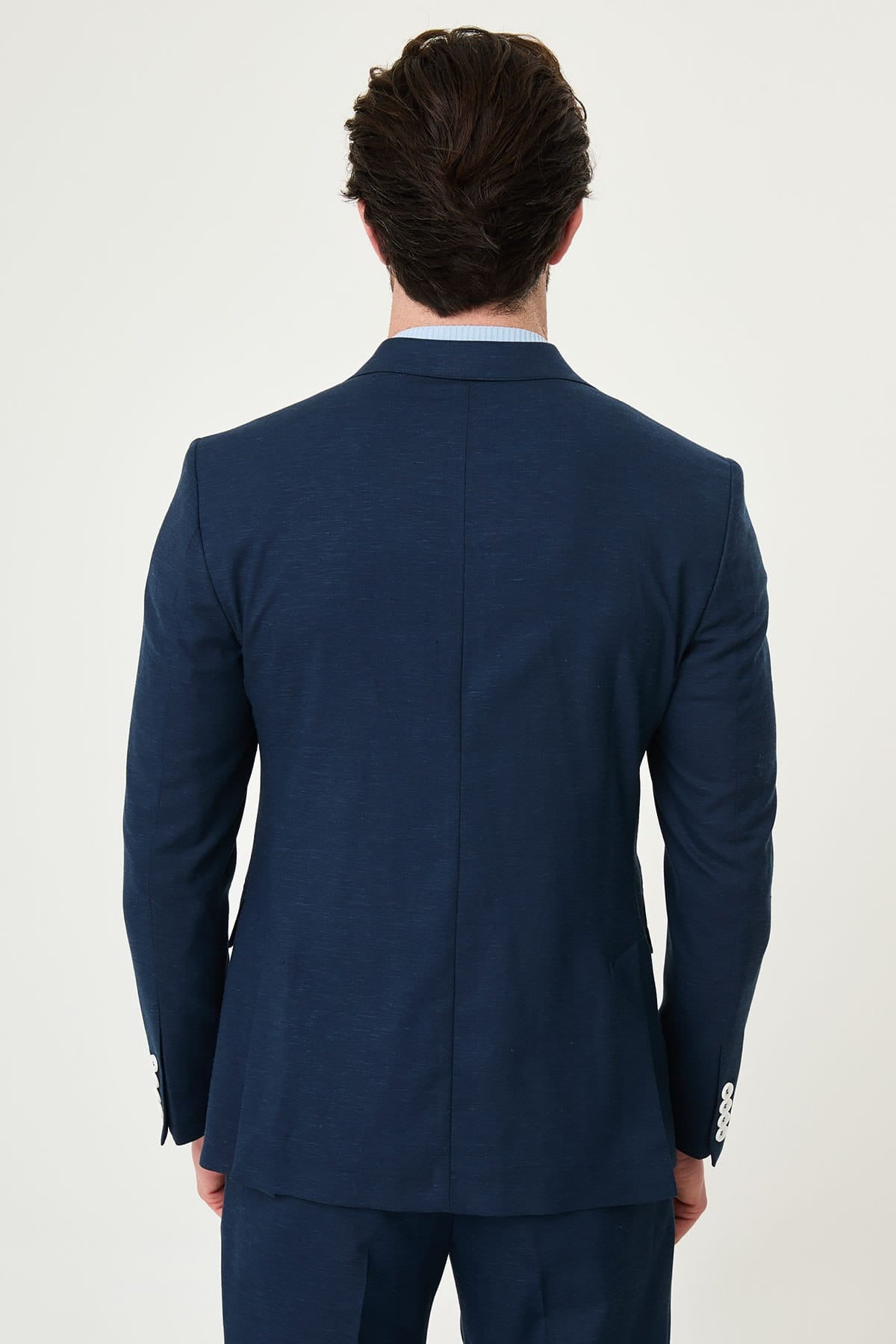 Men’s Navy Blue Hidden-Button Slim Fit Suit