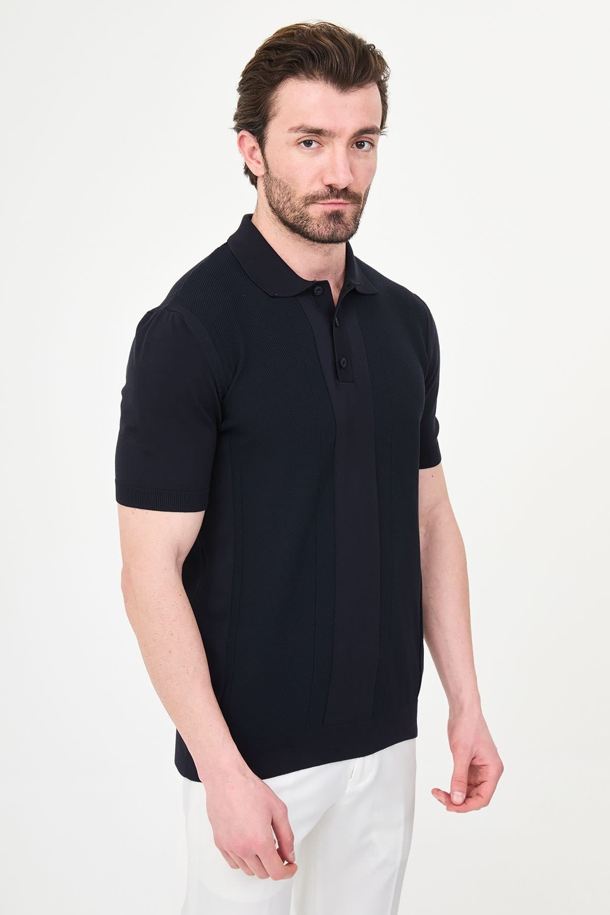 Men’s Navy Blue Knit Polo Shirt