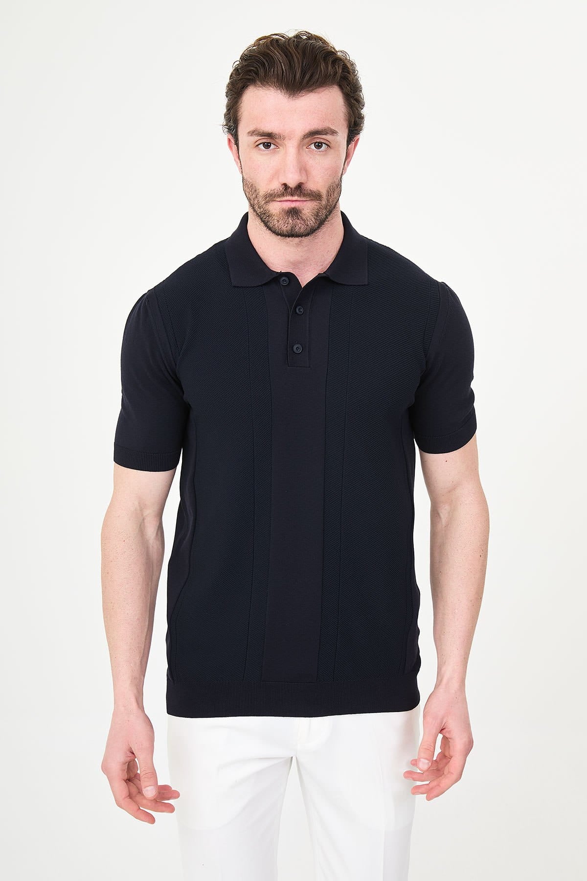 Men’s Navy Blue Knit Polo Shirt