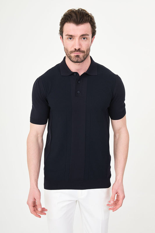 Men’s Navy Blue Knit Polo Shirt