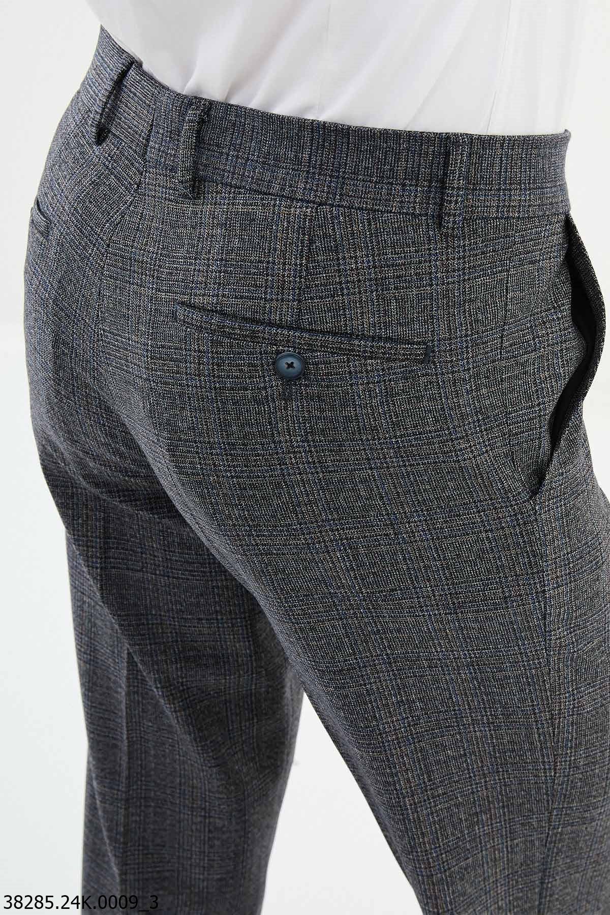 Men’s Navy Blue Slim Fit Checked Tailored Trousers