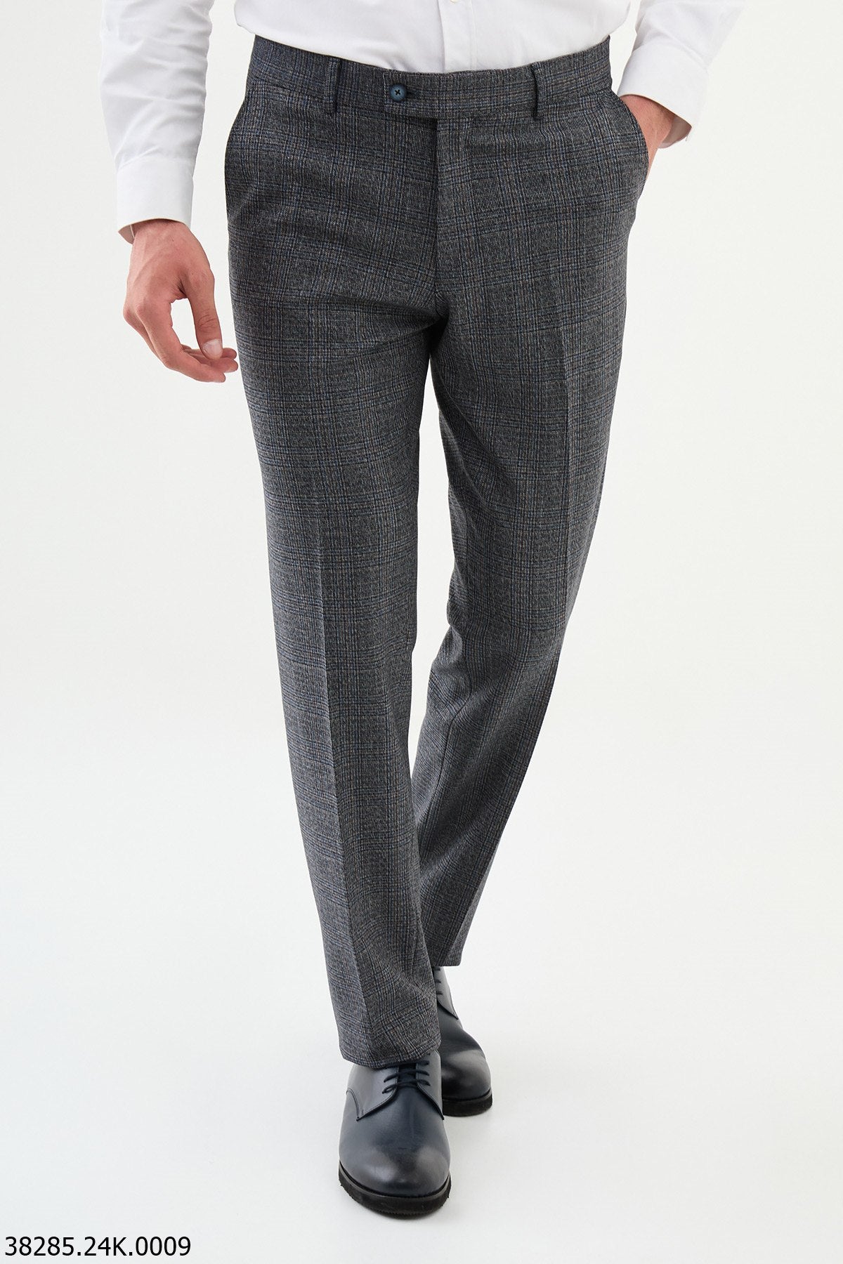 Men’s Navy Blue Slim Fit Checked Tailored Trousers