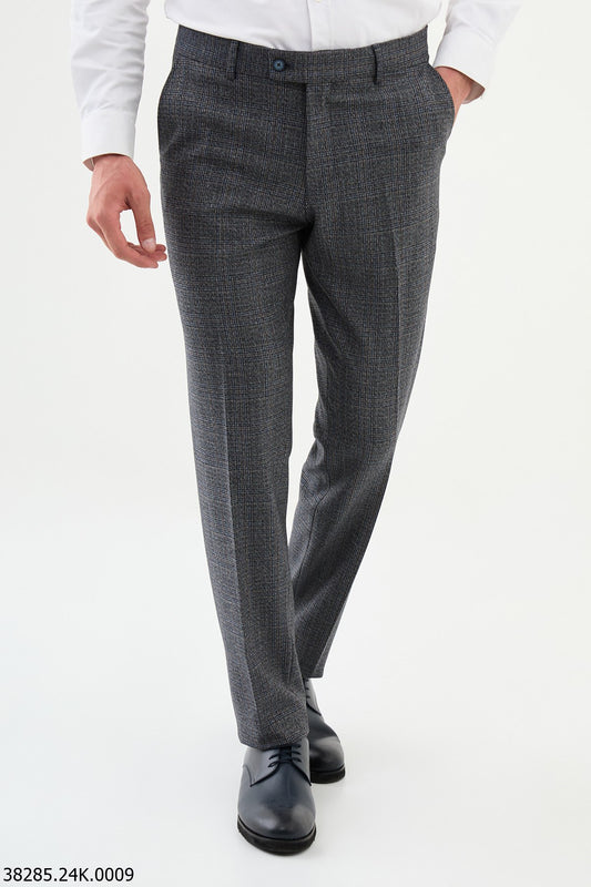 Men’s Navy Blue Slim Fit Checked Tailored Trousers
