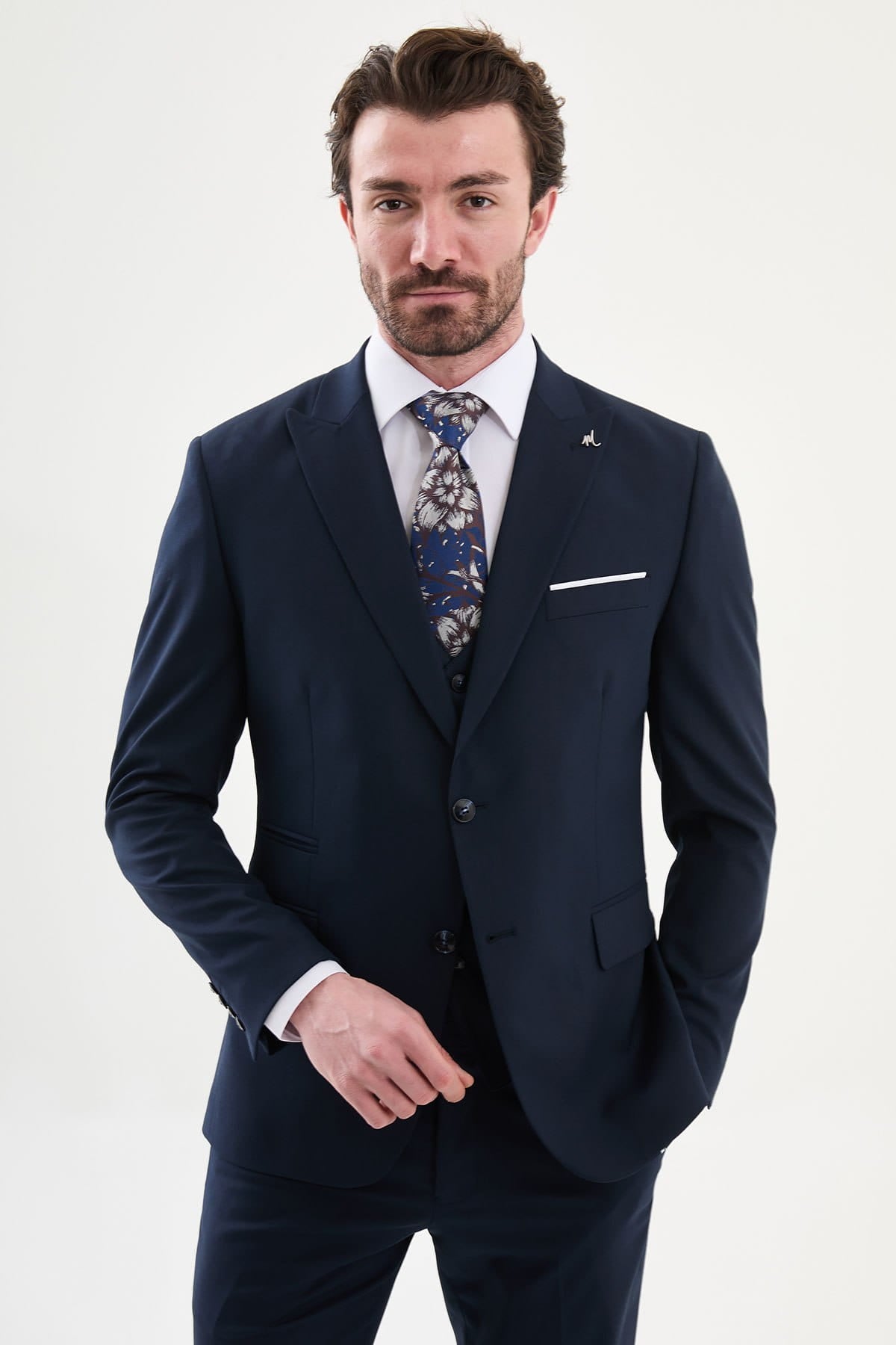 Men’s Navy Blue Slim Fit Three-Piece Suit