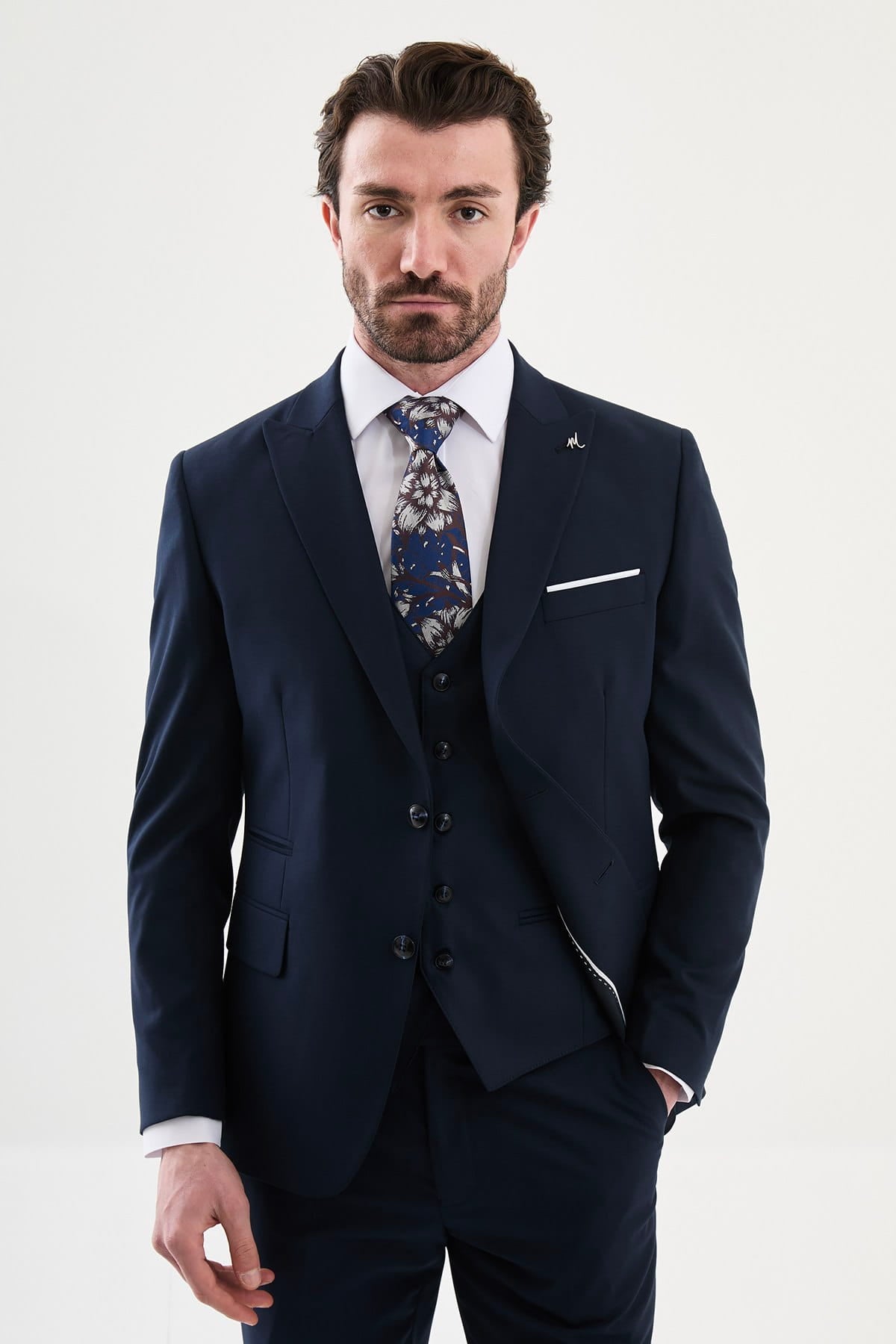 Men’s Navy Blue Slim Fit Three-Piece Suit
