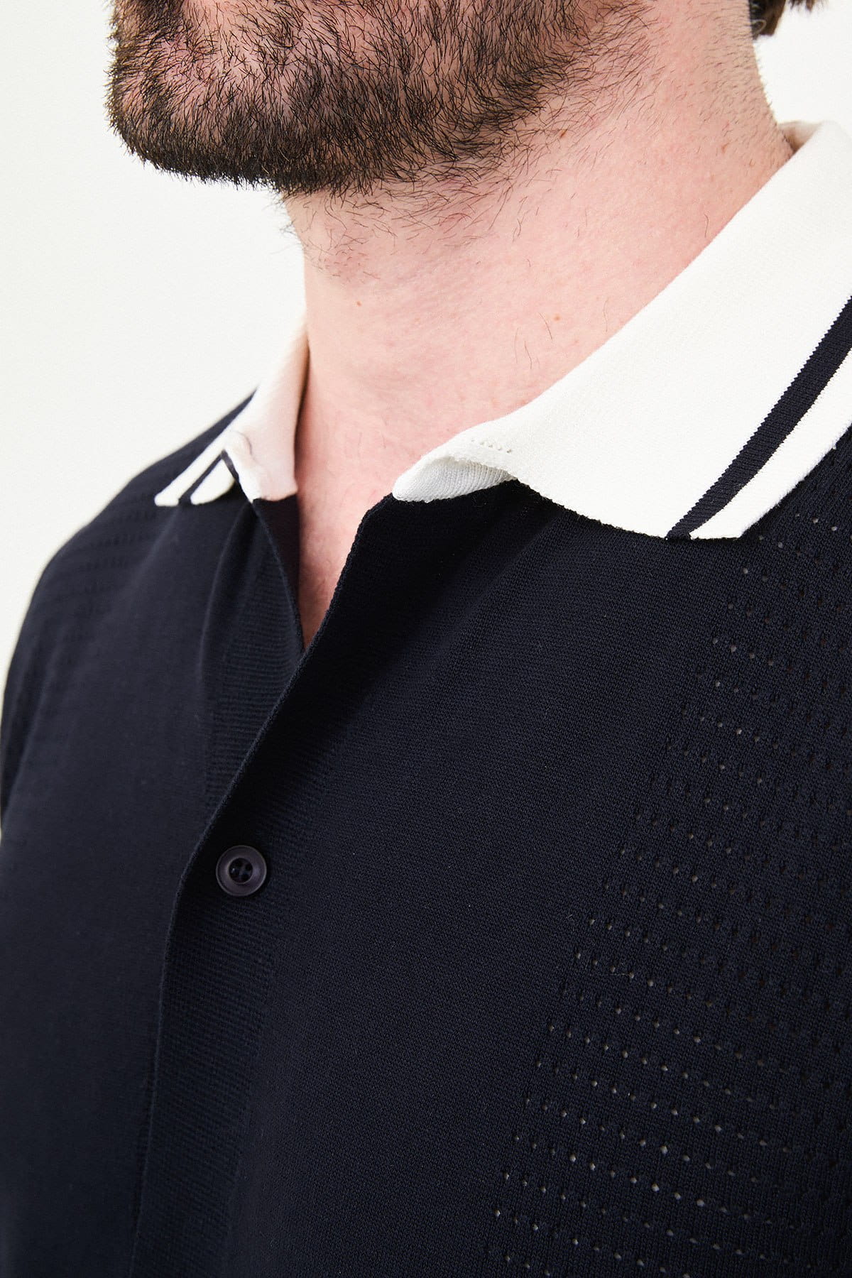 Men’s Navy Knit Button-Up Polo Shirt
