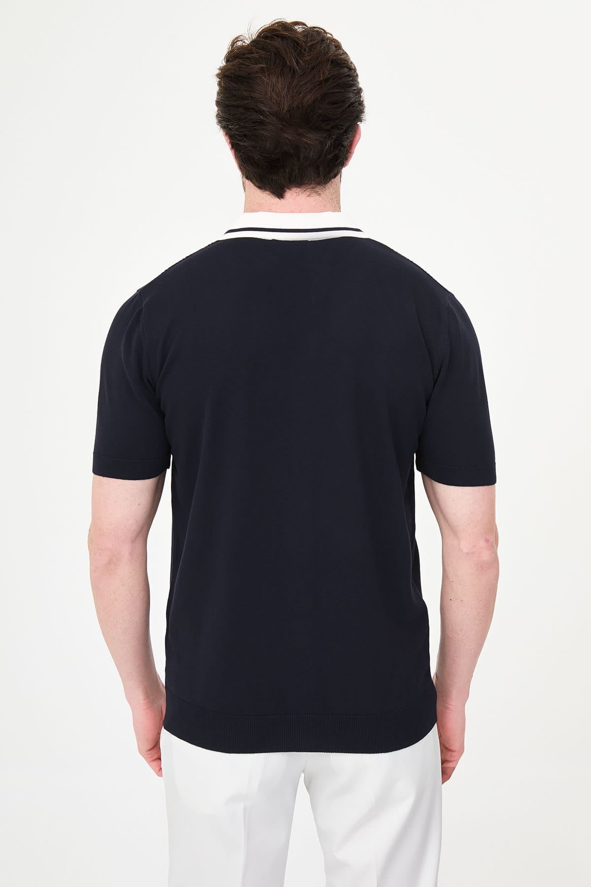 Men’s Navy Knit Button-Up Polo Shirt