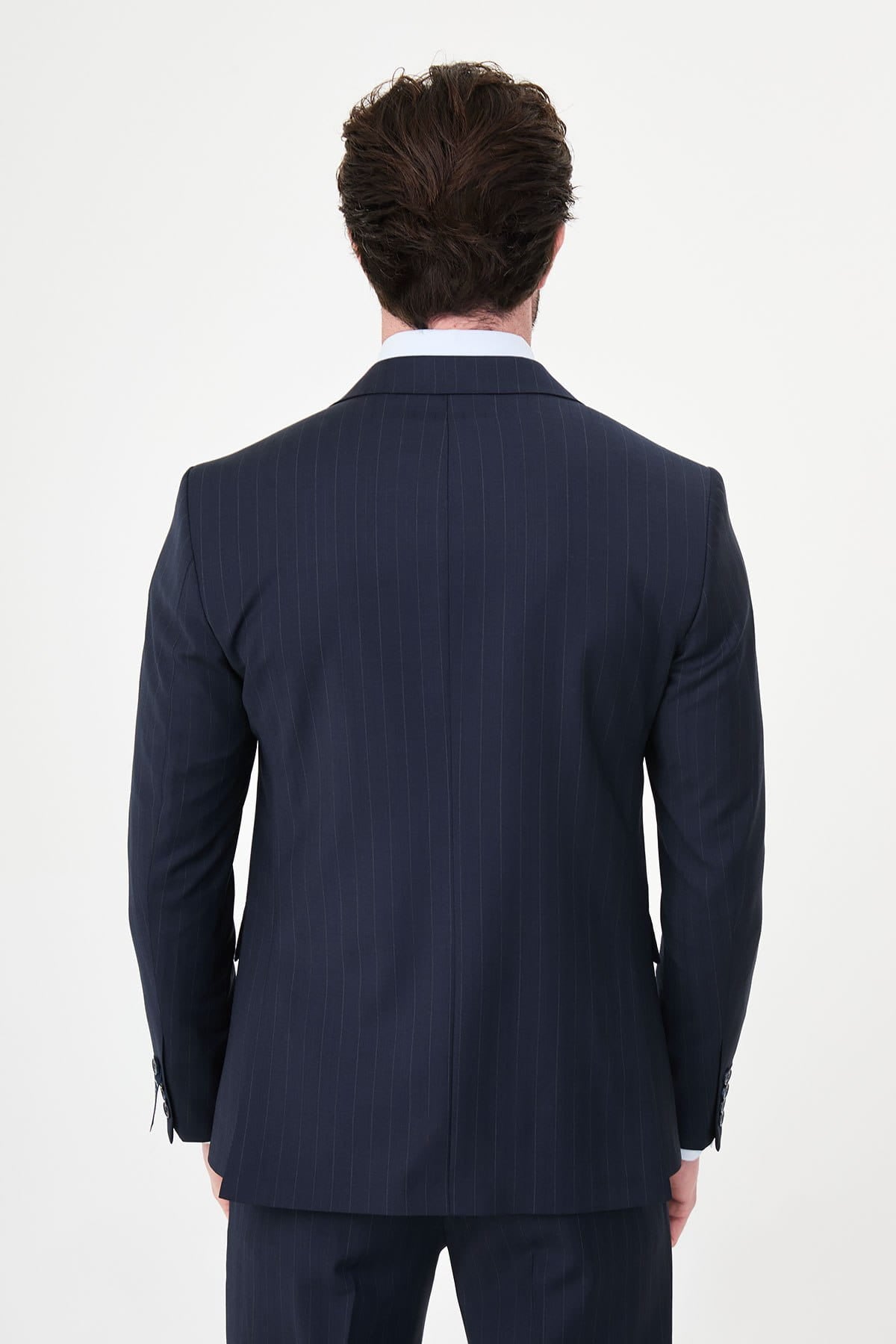 Men’s Navy Pinstripe Double-Breasted Wool Suit