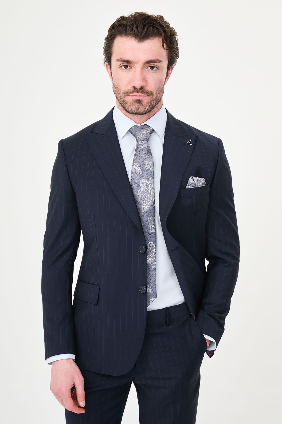 Men’s Navy Pinstripe Wool Suit
