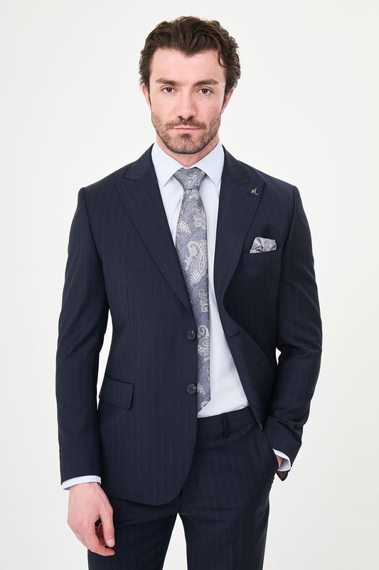 Men’s Navy Pinstripe Wool Suit
