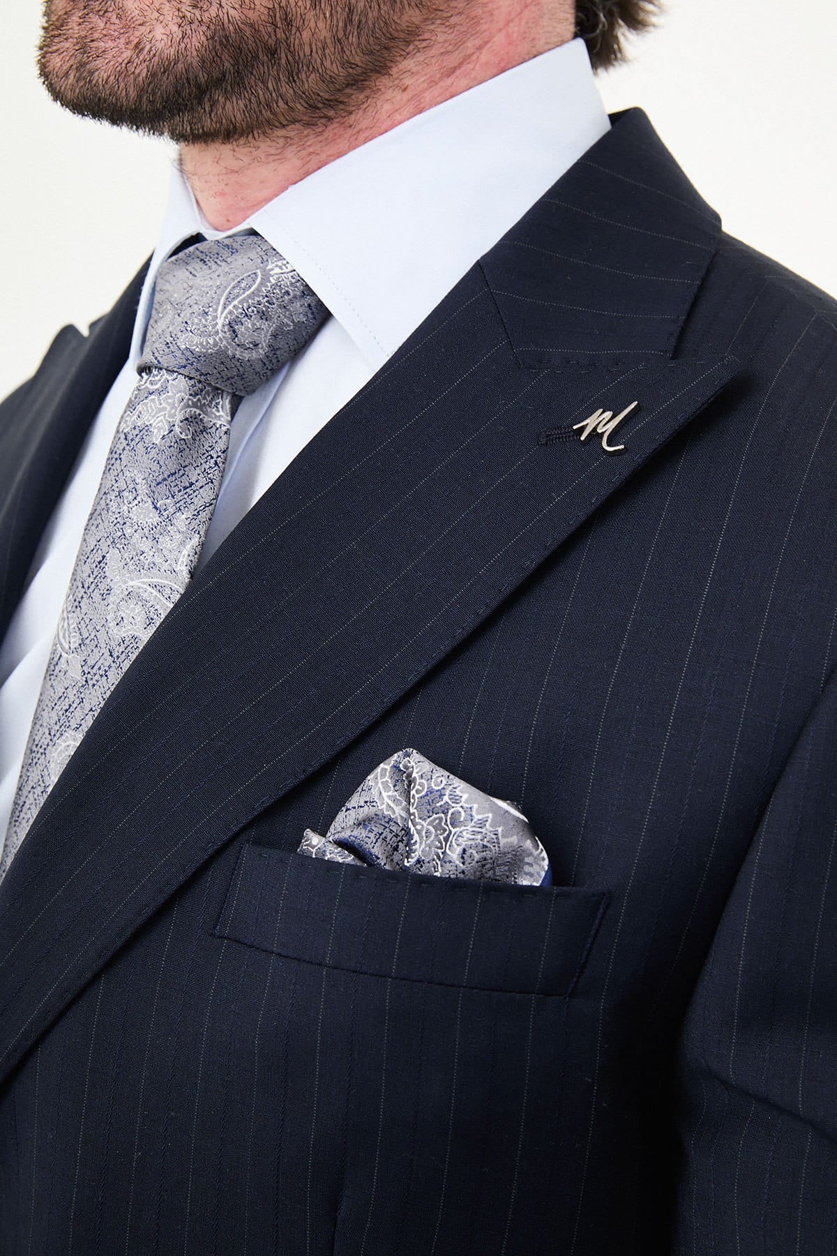 Men’s Navy Pinstripe Wool Suit