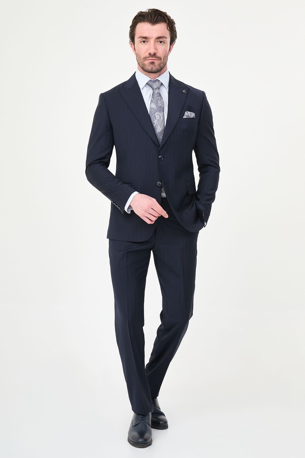 Men’s Navy Pinstripe Wool Suit