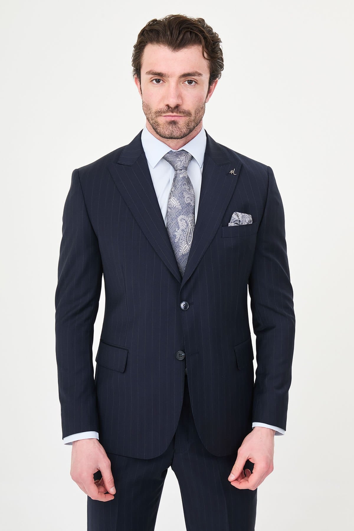 Men’s Navy Pinstripe Wool Suit