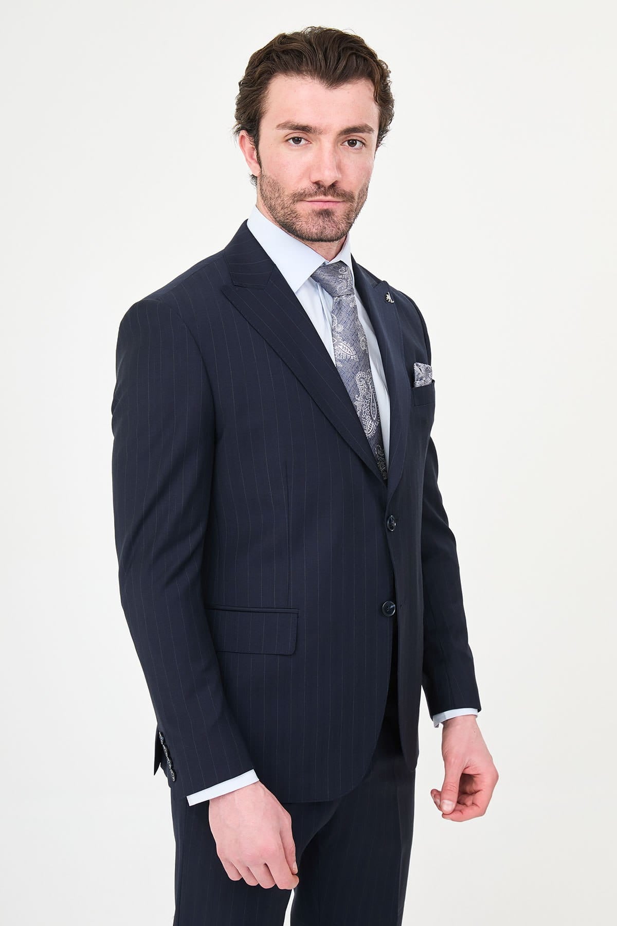 Men’s Navy Pinstripe Wool Suit