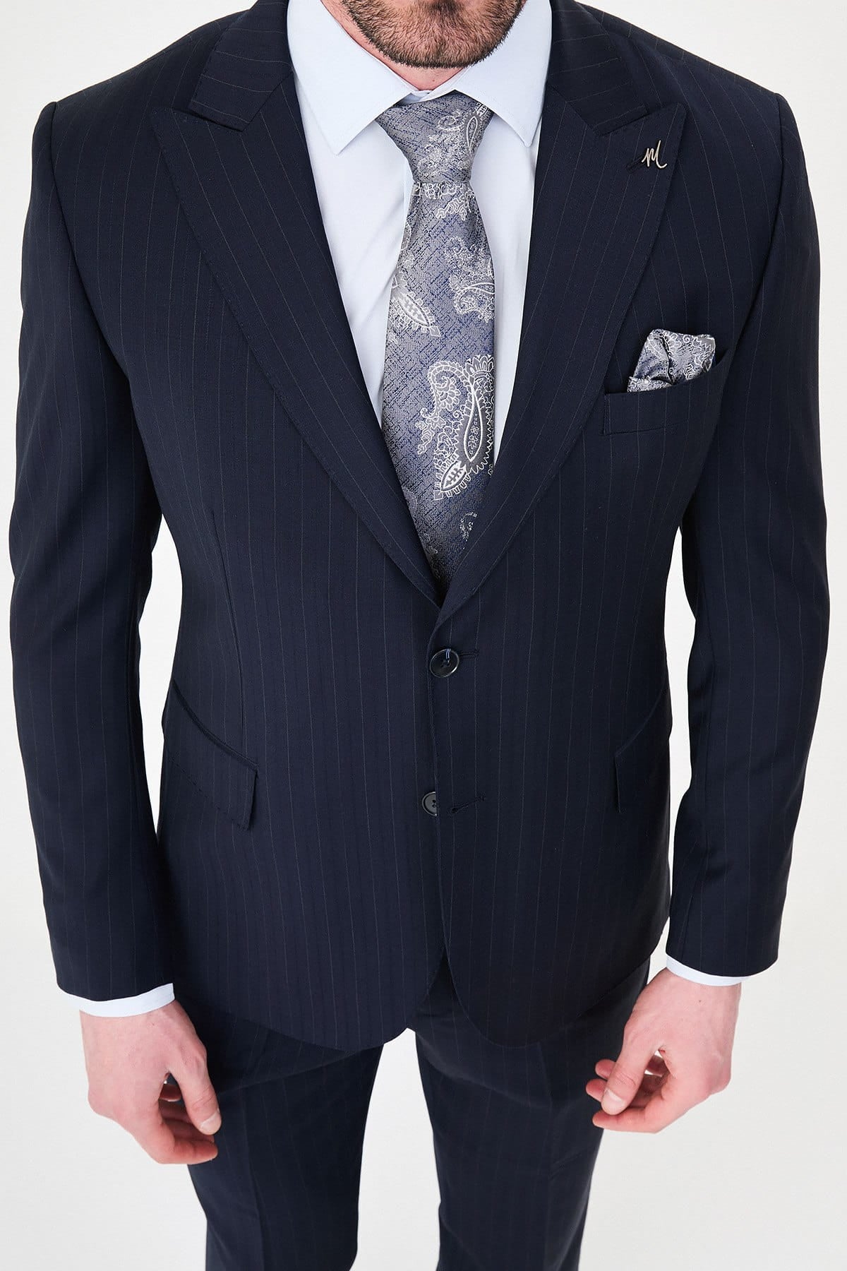 Men’s Navy Pinstripe Wool Suit