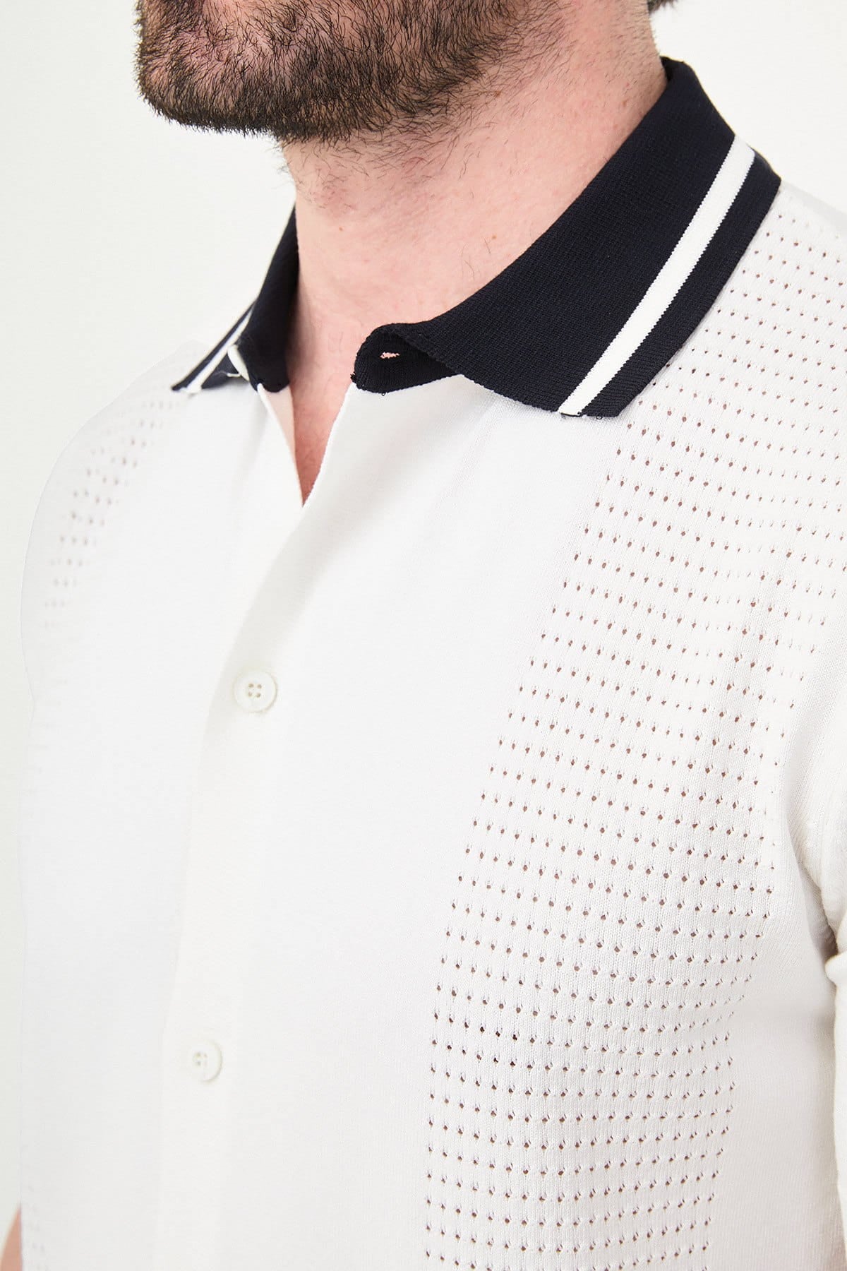 Men’s Off-White Knit Button-Up Polo Shirt