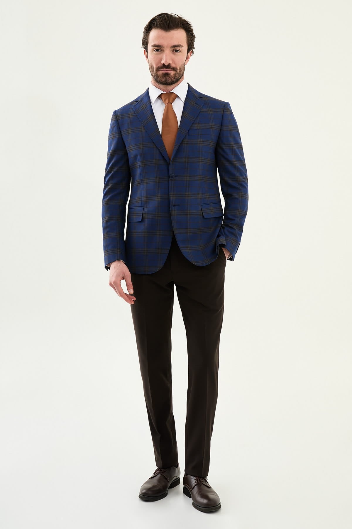 Men’s Royal Blue Check Slim-Fit Suit