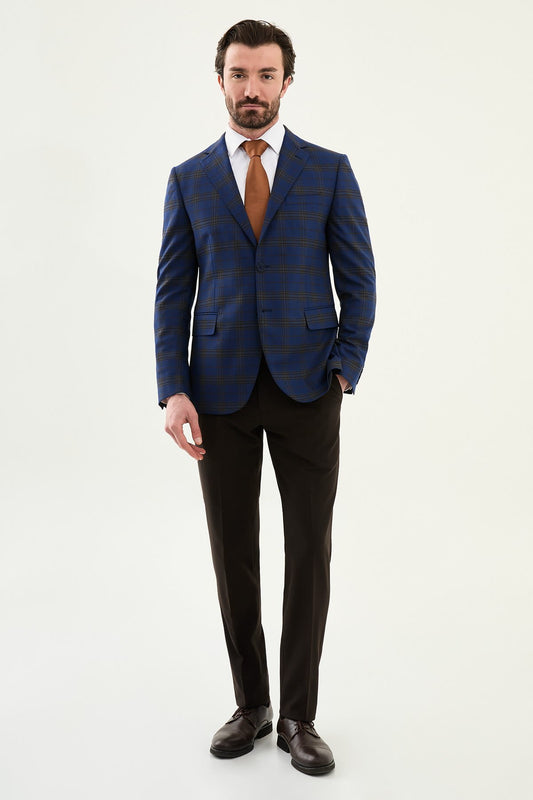 Men’s Royal Blue Check Slim-Fit Suit