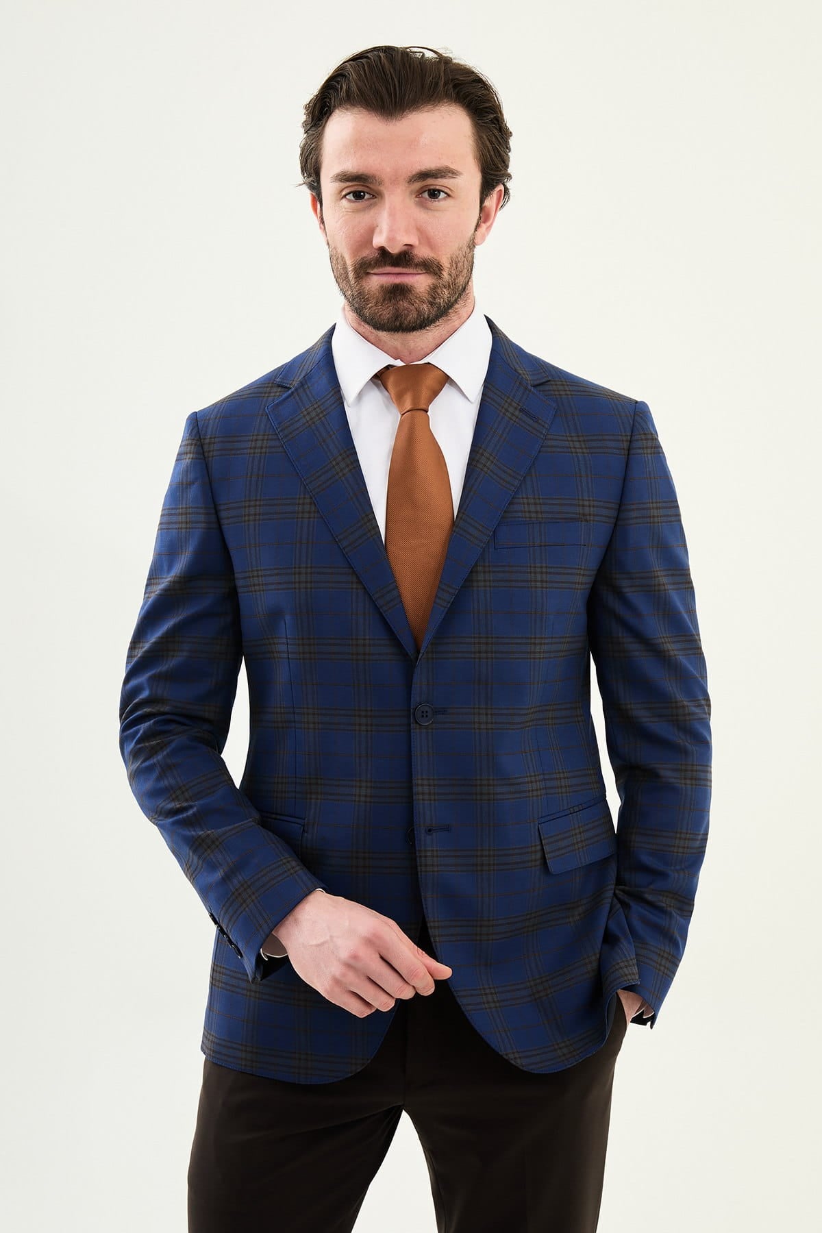 Men’s Royal Blue Check Slim-Fit Suit