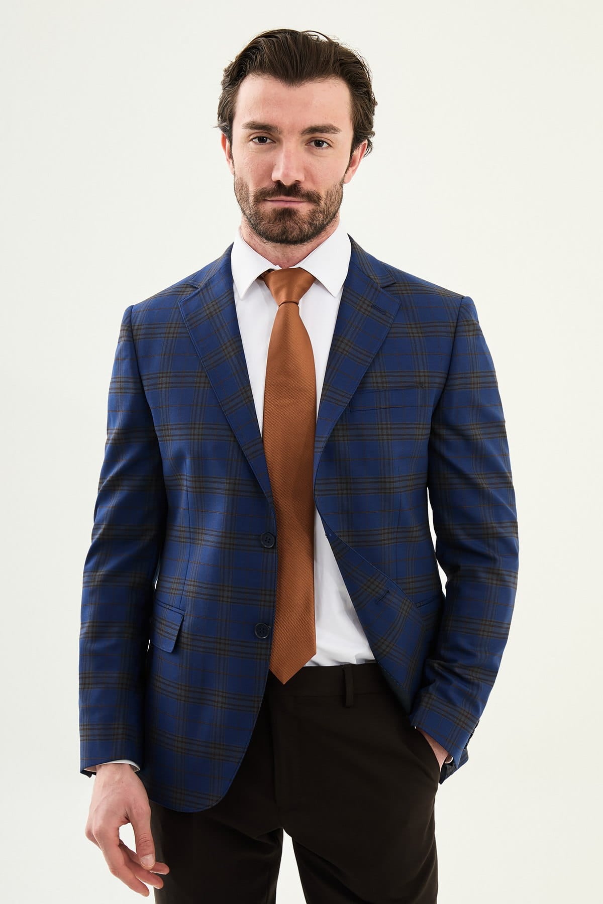 Men’s Royal Blue Check Slim-Fit Suit
