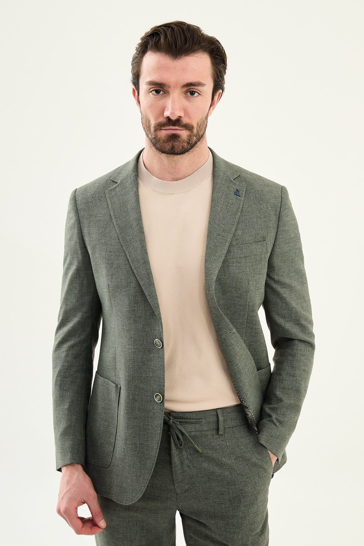 Men’s Sage Green Linen Blend Slim-Fit Suit
