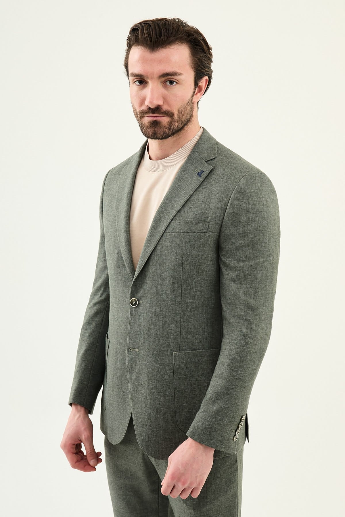 Men’s Sage Green Linen Blend Slim-Fit Suit